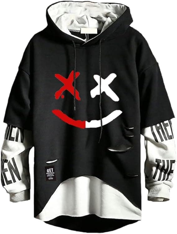Letter Printed Emoji Pullover Hoodie